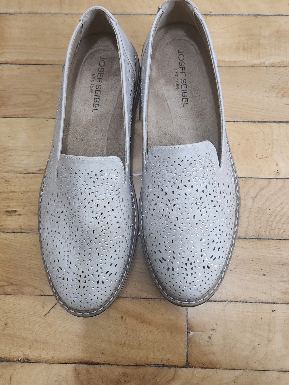 Josef Seibel Women's Light Beige Perforated Slip-On Loafers